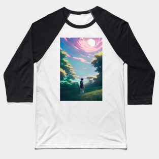 Anime Girl Spring Sunshine Forest Landscape Baseball T-Shirt